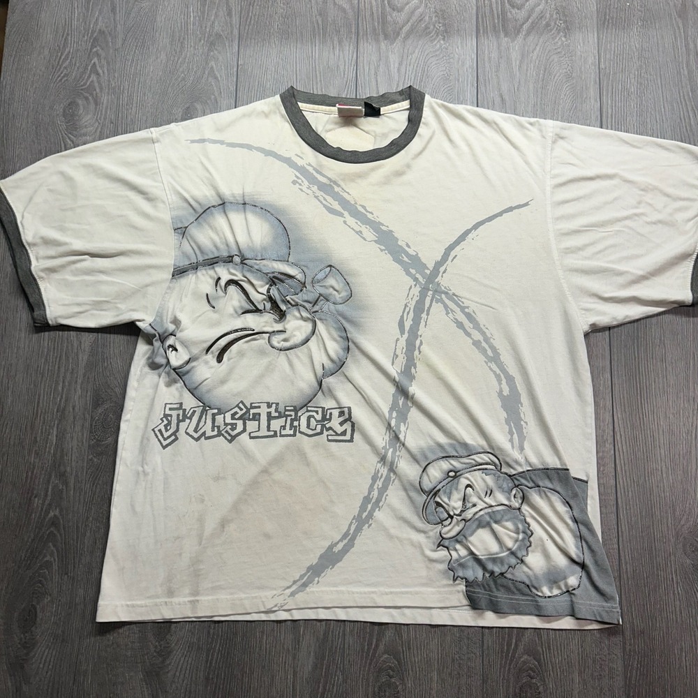 Vintage Justice Since 1929 Popeye Bluto Ringer T-Shirt Mens 4XL Cream Y2K